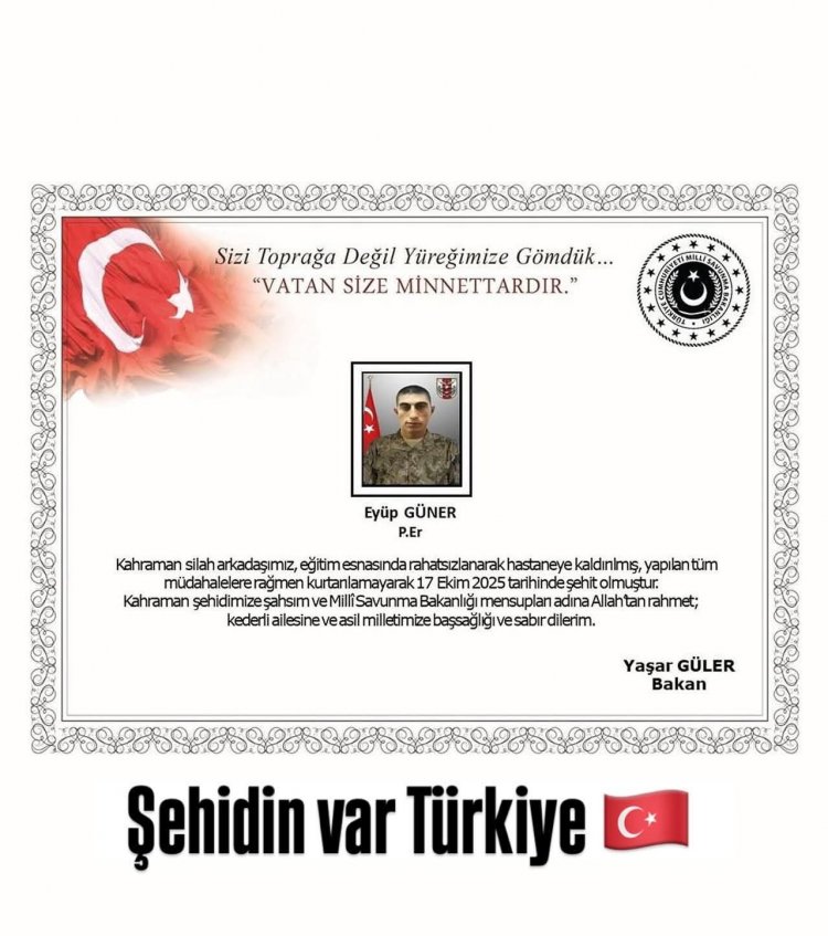 Gaziantep’e şehit ateşi düştü. Er Eyüp Güner bugün son yolculuğuna uğurlanacak